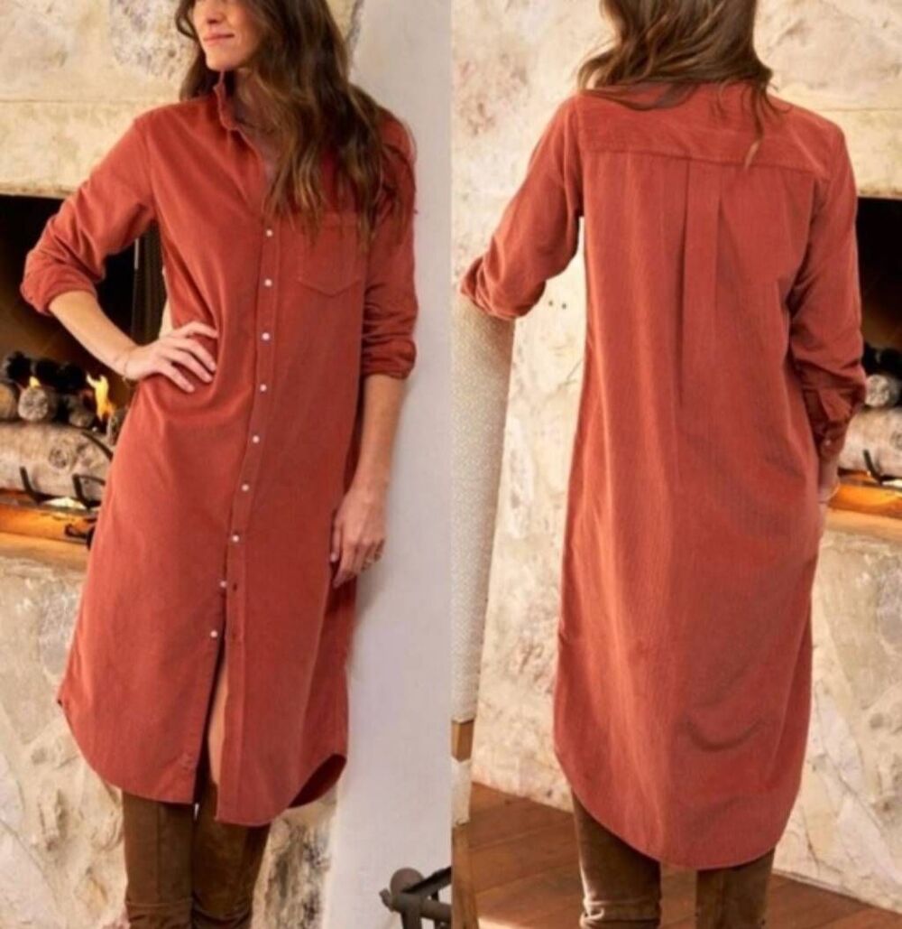 Frank & Eileen Rory Corduroy Maxi Shirt Dress in Spice Sz Medium